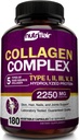 NutriFlair Multi Collagen Peptides 2250mg - Type I, II, III, V, X - Suppléments de collagène pilules en poudre complexes pour les femmes et les hommes - protéines hydrolysées, cheveux sains, peau, ongles - non-OGM (180 capsules)