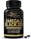 FREZZOR Omega 3 Noir - Capsules d'huile de moules à lisière verte, Fabriqué en Nouvelle-Zélande, UAF1000+, Soin articulaire & Relief, Heart & Immune Support, Pas d'arrière-goût de poisson, 320 Compte (paquet de 1)