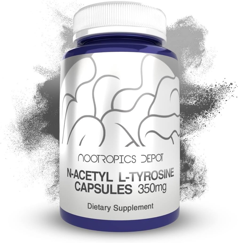 Nootropics Depot N-acétyl L-Tyrosine Capsules $ 350mg $ 240 Compte $ NALT $ Supplément à l'acide amino $ Supplément naturel $ Soutient la mémoire, l'apprentissage, la concentration, les niveaux de stress en santé