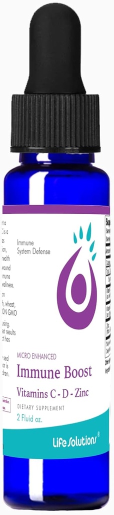 Life Solutions Liquid Imune Booster - Supplément de soutien immunitaire avec vitamine C et zinc avec VIT d3 Adultes - Immune Support et Immune Boosters pour Adultes - 2 fl oz Dropper
