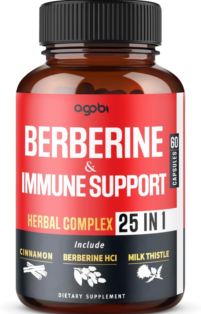 Supplément Berberine Premium avec Ceylan, Ashwagandha, Turmeric, Thistle de lait, Elderberry & Black Pepper - Supports Système immunitaire, cardiovasculaire et gastro-intestinal - 60 Capsules