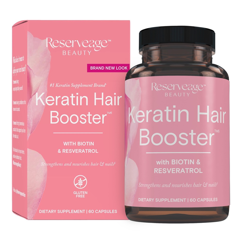 Réserve Beauté Keratin Coiffure Booster avec Biotin & Resveratrol - Supplément de croissance des cheveux et ongles pour les femmes - Soutient l'épaisseur et la brillance saines avec Biotin - 60 Capsules (30 portions)