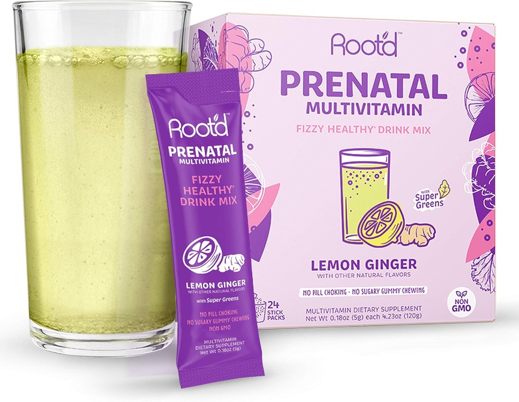 Racine - Poudre Vitamine prénatale - Grossesse Multivitamine avec 25 Vitamines et Minéraux A, C, D, E, B12, B6, K, Fer, Folate, Probiotiques, Bio Super Greens