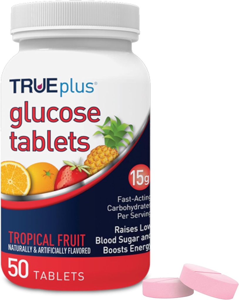 Comprimés de glucose TRUEplus®, saveur de fruits tropicaux - bouteille 50ct