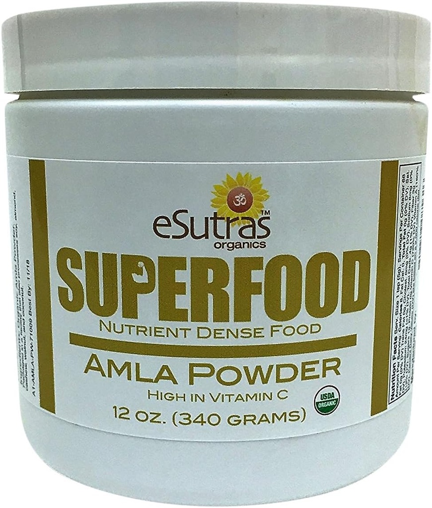 Poudre d'amla biologique 12 oz, 30 portions Vitamine naturelle C (vitamine immunitaire) Amalaki Poudre froide Nutriment organique pour smoothies sains