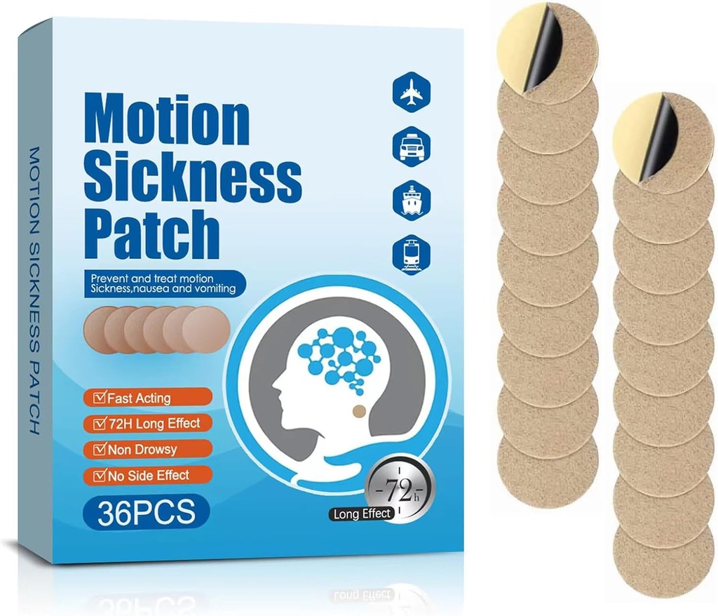 Motion Maladie Patches, 36 Comte Navire EEZ Maladie de mer Patches non somnolentes pour avions Voitures Autobus ou train, action rapide et 72 heures de long dernier (36 Comte (paquet de 1))