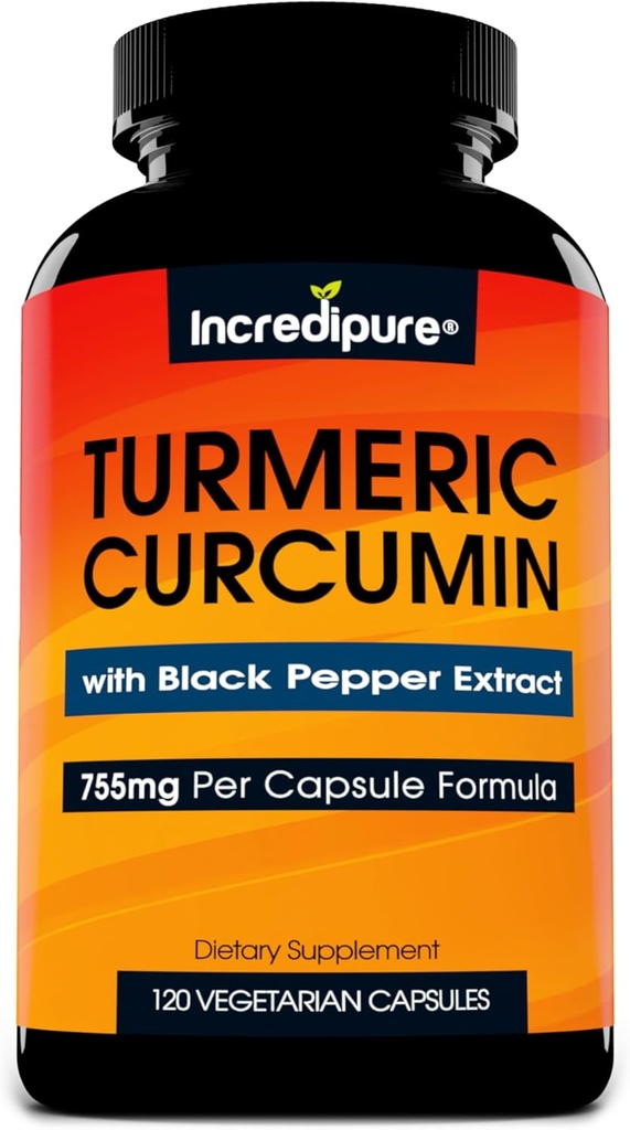 Turmeric Curcumin Supplement w/ BioPerine - 755mg Per Capsule, 120 Veggie Caps by Curcumin Incredipure