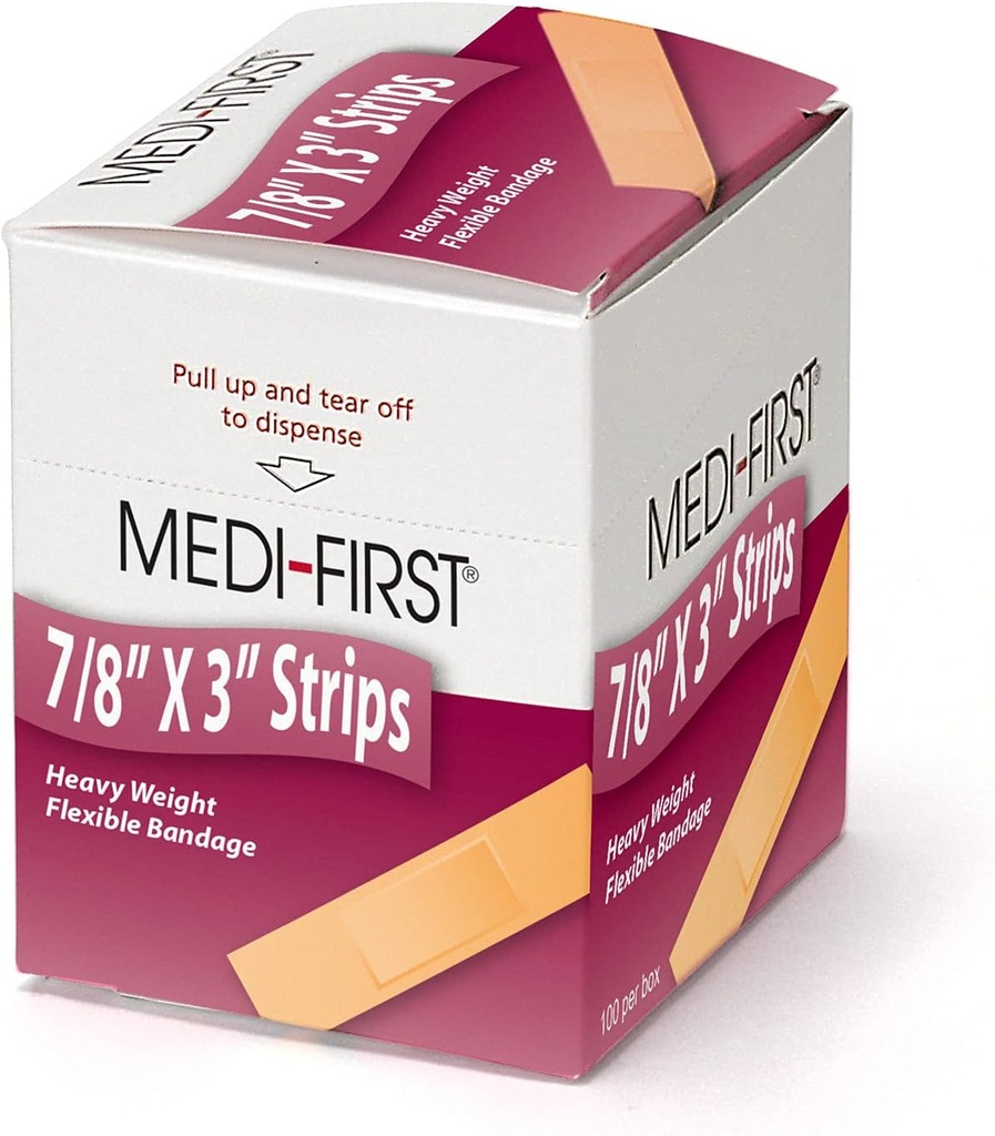 Medique Products 61433 Bandes de lames souples sans latex, 7/8 pouces de 3 pouces, 100 par boîte