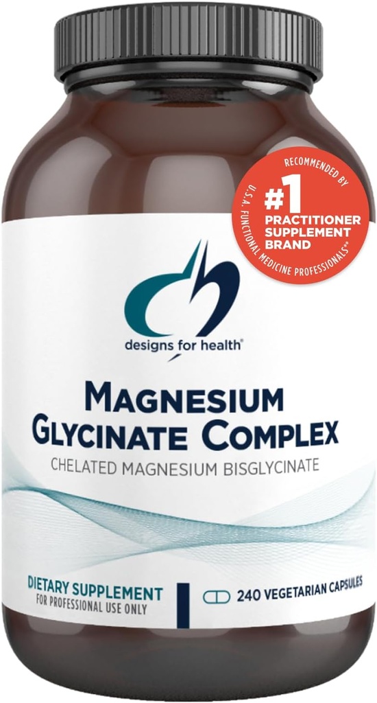 Designs for Health Magnesium Glycinate Complex - Chelated Magnesium Bisglycinate + High Absorption Magnesium for Calming & Sleep, Heart Health, Immune Support & Bone Strength - Vegan (240 Capsules)