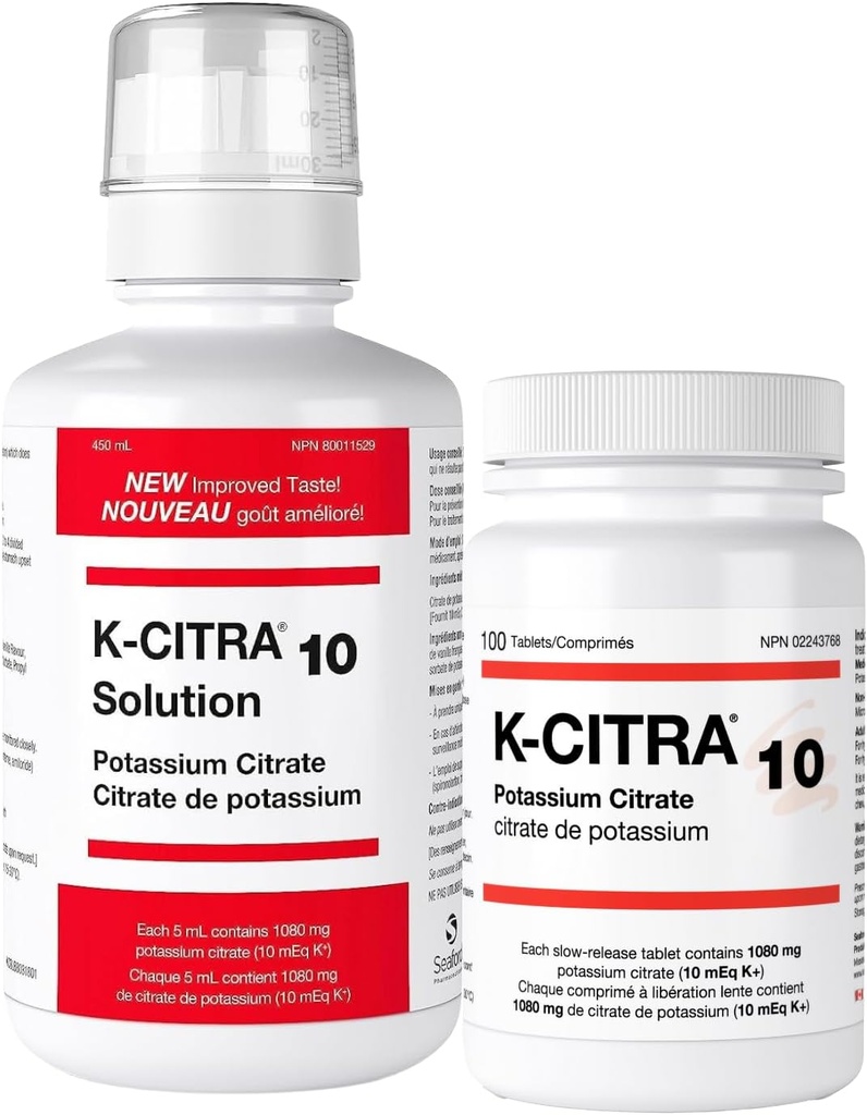 100 Comprimés - Supplément de Citrate de potassium - Thérapie Alcali efficace et régime de dosage simple - Meilleur pour l'appauvrissement du potassium et les pierres rénales - Contient 1080mg de Citrate de potassium par comprimé