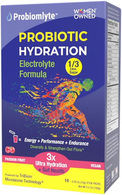 Amplificateur d'hydratation probiotique Probiomlyte. Electrolytes + Vitamines clés + Probiotiques + Prébiotiques + Postbiotiques + Citrulline.