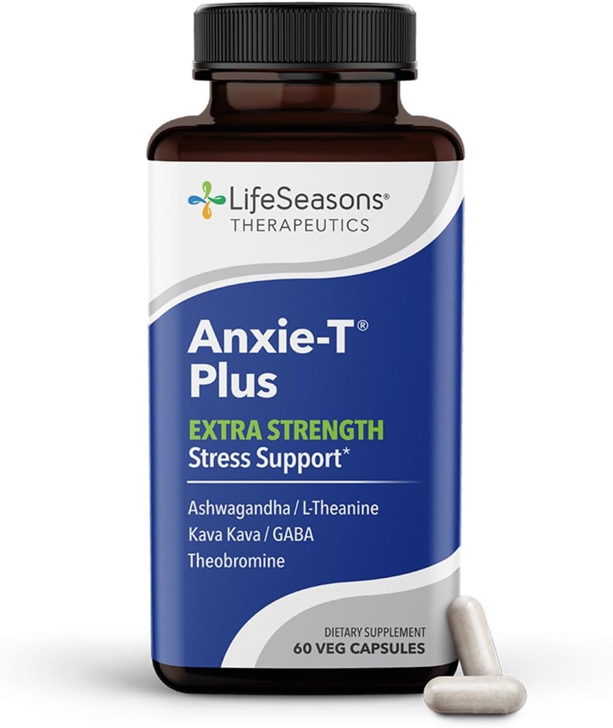 Anxie-T Plus - Supplément anti-stress extra-fort - Supports Mood & Mental Focus - Se sentir calme et détendu - Essences tension et nervosité - Ashwagandha, Kava Kava, GABA & L-Theanine - 60 Capsules