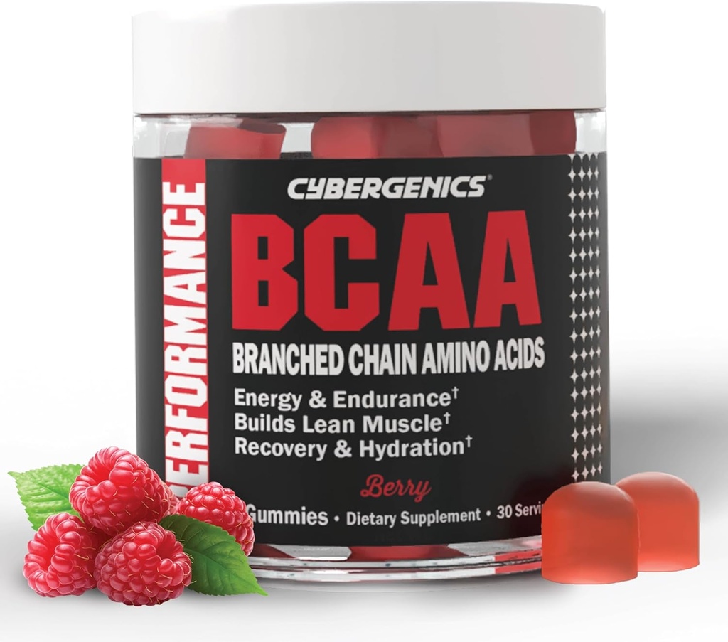 BCAA Gummies, Energy Chews with Electrolytes Branched Chain Amino Acids, Build Lean Muscle and Boost Endurance, 60 Gummies, Berry Flavored