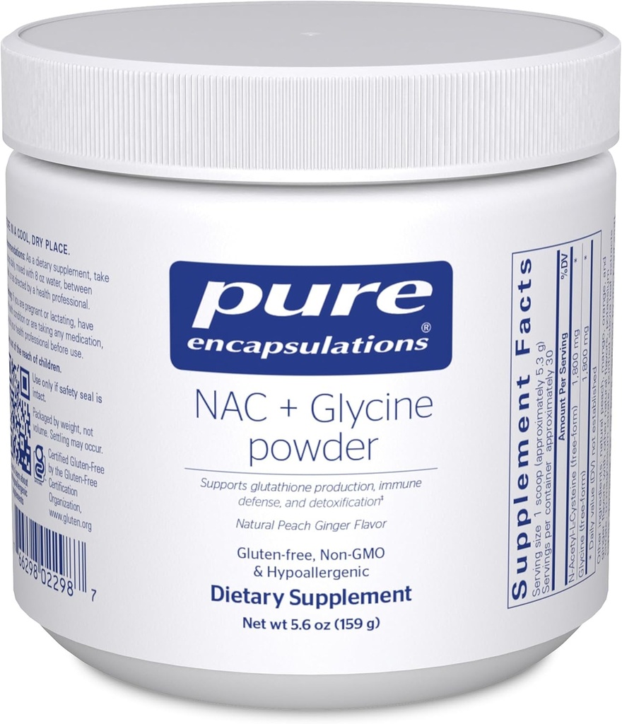 Encapsulations pures Poudre de NAC + Glycine - Support immunitaire, nettoyage de détox et production de glutathion* - Acides aminés essentiels - Sans gluten et sans OGM - 5,6 oz