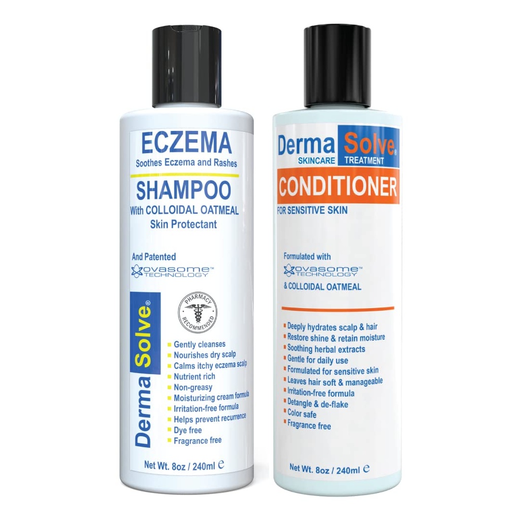 Shampooing Eczema & Conditioner (Combo Pack) - Thérapie de soulagement anti-éblouissement et flocons qui protège, hydrate et répare la peau par DermaSolve - Enfants et adultes - Sans stéroïde