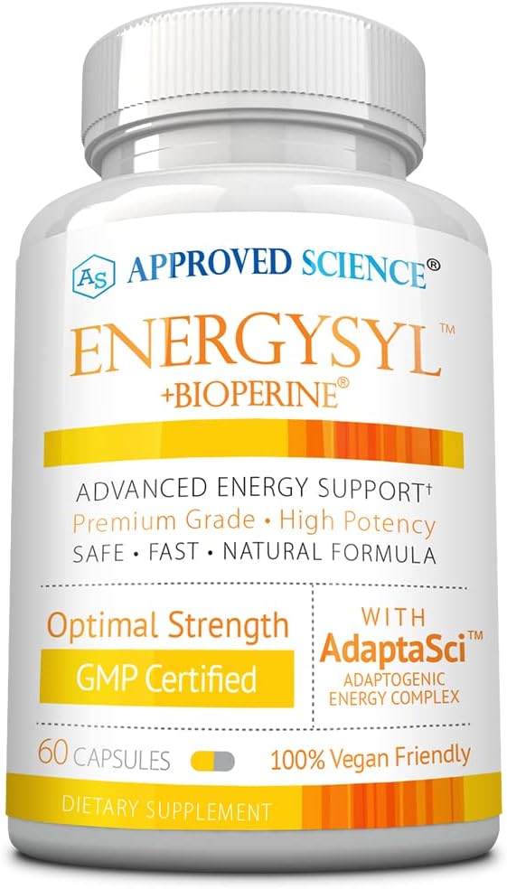 Science Energysyl approuvée - Sans caféine - avec adaptogènes, vitamines B et biopérine - 1 mois d'approvisionnement - 60 capsules - Fabriqué aux États-Unis