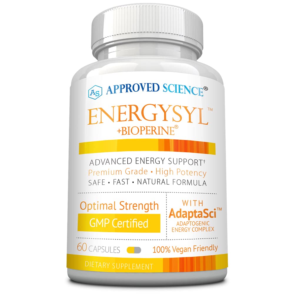 Science Energysyl approuvée - Sans caféine - avec adaptogènes, vitamines B et biopérine - 1 mois d'approvisionnement - 60 capsules - Fabriqué aux États-Unis