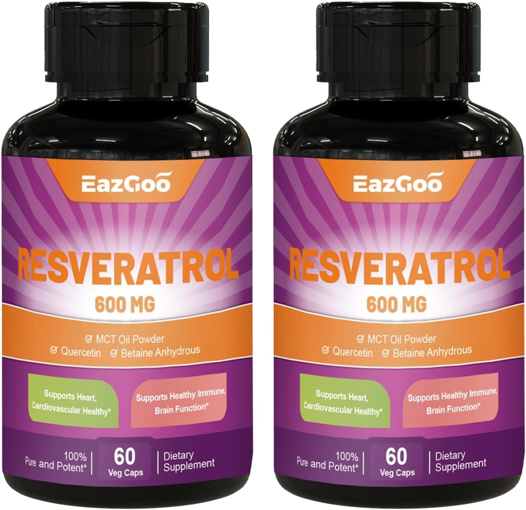 Resveratrol 600 mg, Supplément Trans-Resveratrol, Antioxydant Santé Aide au vieillissement - 120 capsules
