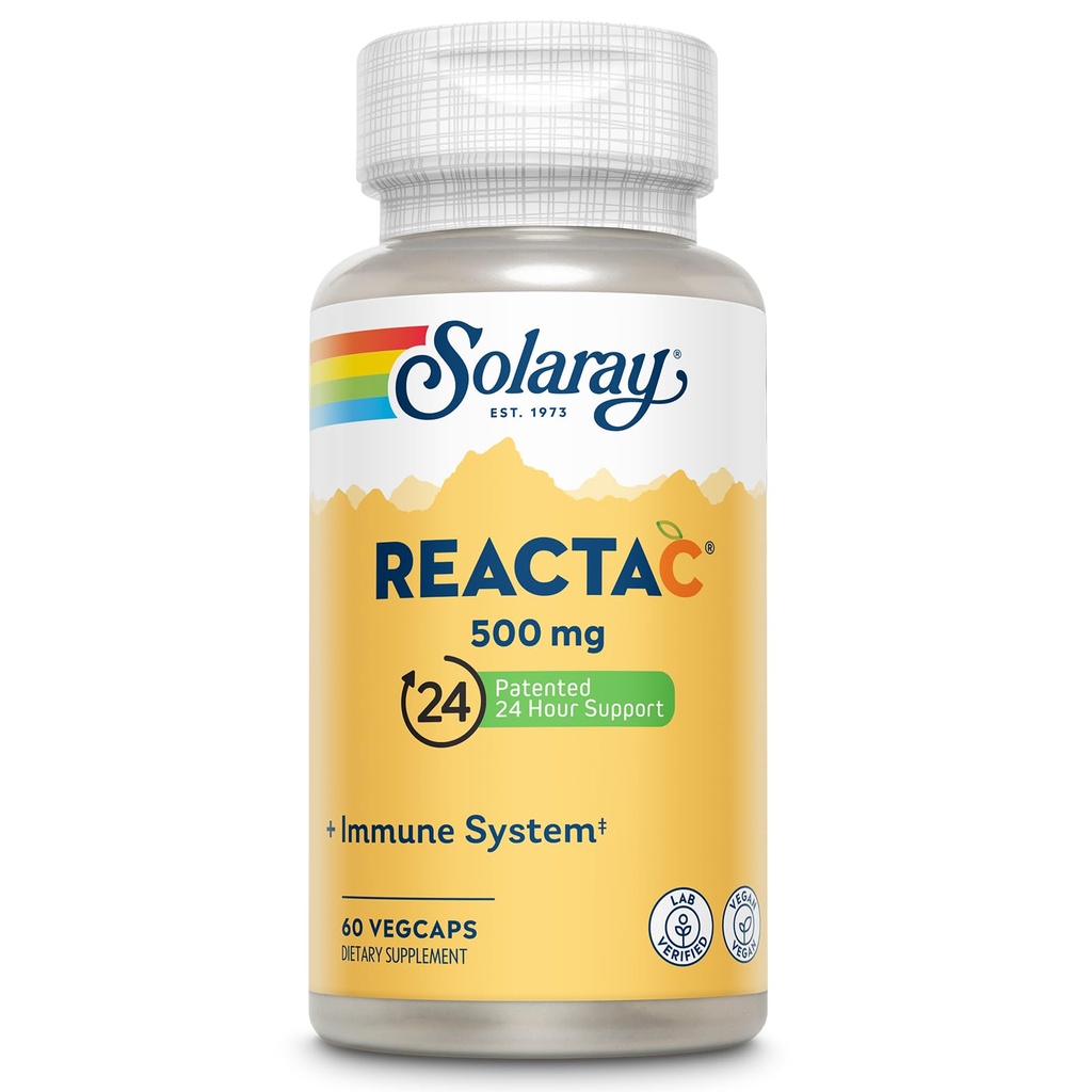 SOLARAY Reacta-C avec Vitamine C 500mg - 200mg Bioflavonoïde Concentrate, Immune Defense Vitamines - Breveté 24 heures supplément de soutien immunitaire - Vegan - 60 Capsules, 60 portions