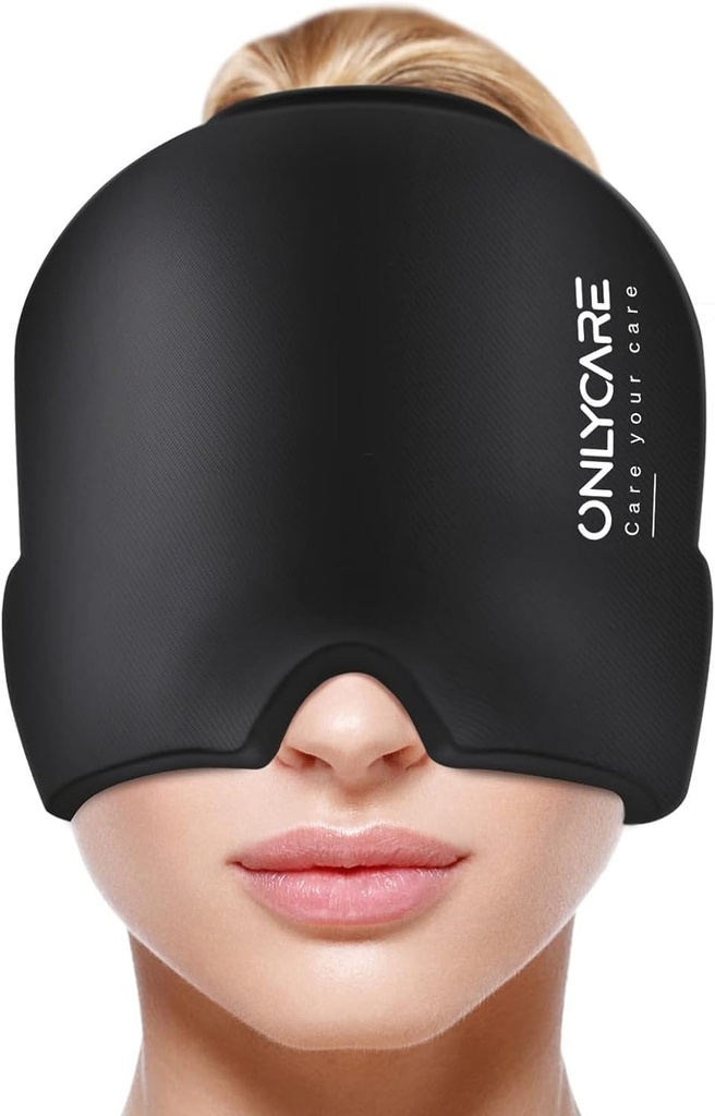 SEULEMENT Couvercle de soulagement de la migraine, Masque apaisant de la migraine, Enveloppe de tête de glace de gel sans odorat, thérapie chaude et froide, FSA-HSA Paquet de glace de maux de tête admissible pour la tension et le stress (Noir)