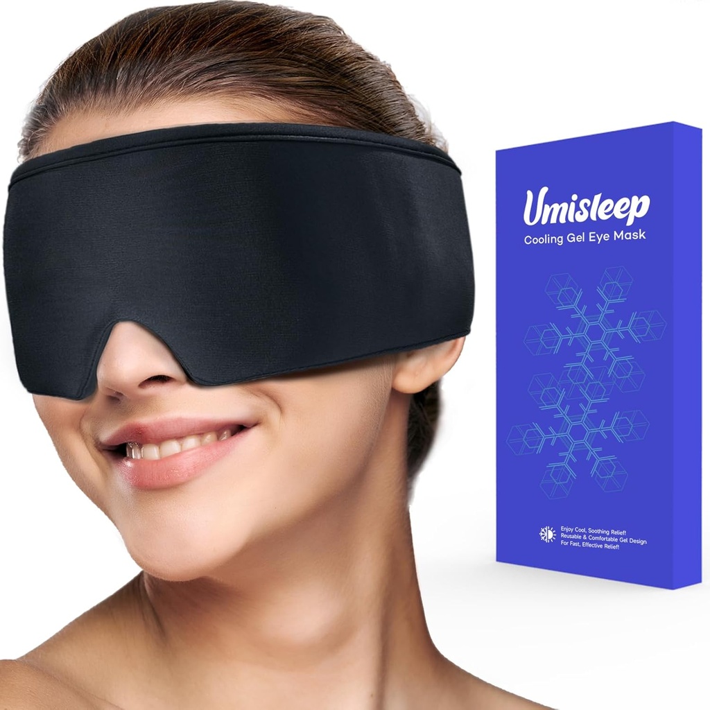 Masque de refroidissement des yeux Umisleep, Masque de sommeil doux et froid pour les yeux secs, Puffy Eye, Relief Migraines, Noir
