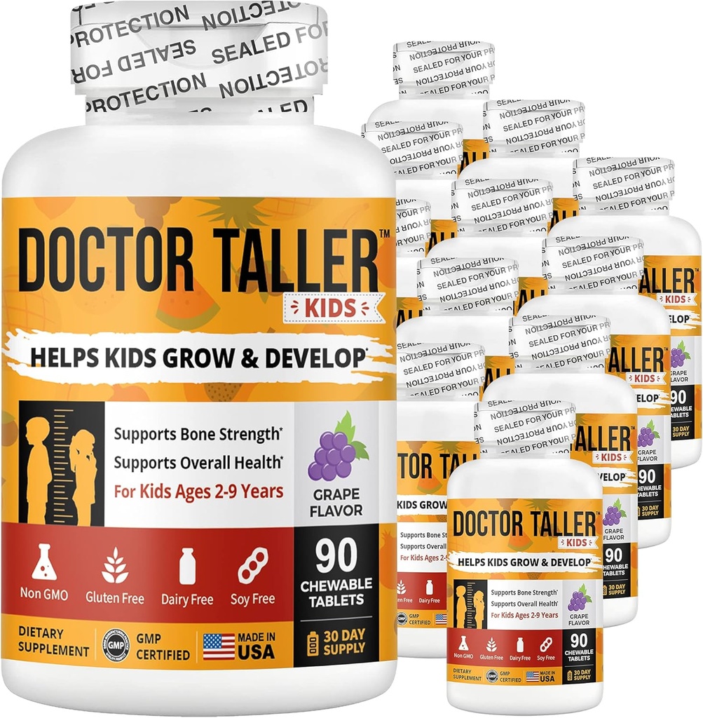 NuBest Doctor Taller Kids - Support Bone Strength with Multivitamins, Multiminerals, Calcium - Premium Formula for Ages 2 to 9 - Grape Flavor - 12 Pack | 18 Months Supply