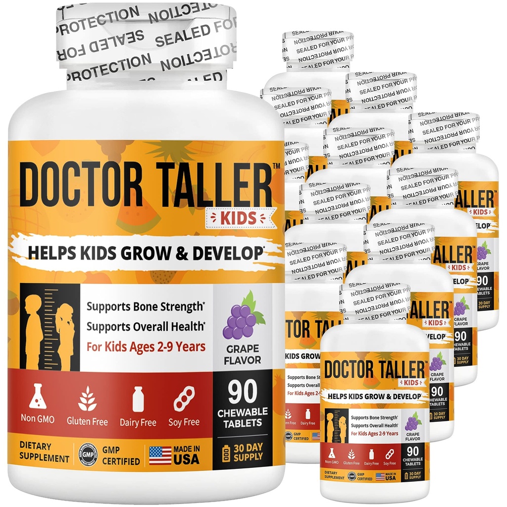 NuBest Doctor Taller Kids - Support Bone Strength with Multivitamins, Multiminerals, Calcium - Premium Formula for Ages 2 to 9 - Grape Flavor - 12 Pack | 18 Months Supply
