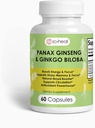 Ginseng et Ginkgo Biloba. 30 Services. Supplément énergie et focus non caféinés 2-en-1 - Booster énergétique, clarté mentale et humeur