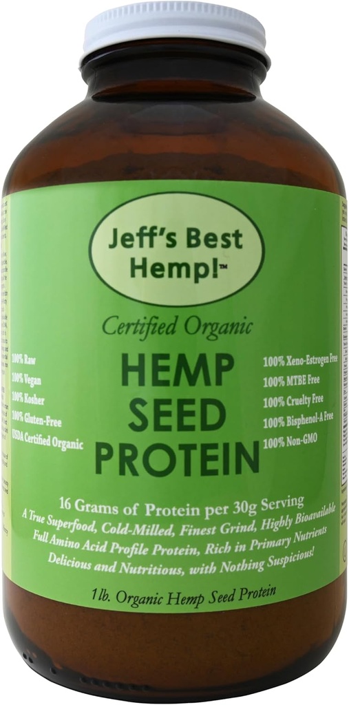 Le meilleur chanvre de Jeff! RAW Bio Finest Grind Cold-Milled Graine de chanvre Protéine 16oz par le meilleur chanvre de Jeff!