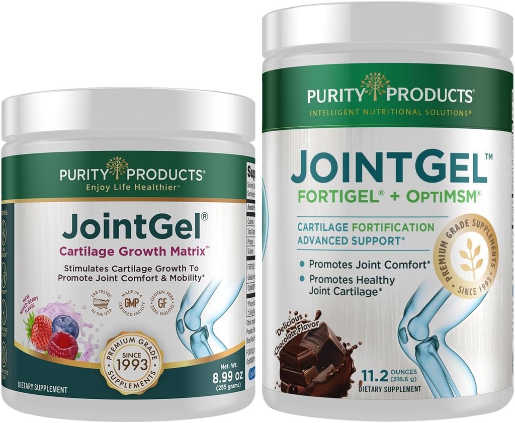 Ensemble de produits de pureté - JointGel (Berry Powder) + JointGel (Super Chocolate Powder) Bioactive Collagen Peptides + MSM - Supporte la fonction et la flexibilité des joints tout en renforçant le cartilage des joints