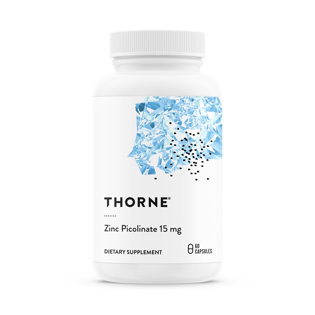 THORNE - Picolinate de zinc 15 mg - Supplément de zinc hautement absorbant - Supporte le système immunitaire, l'œil, la peau et la santé génésique* - Certifié par un tiers - sans gluten, lait et soja - 60 capsules