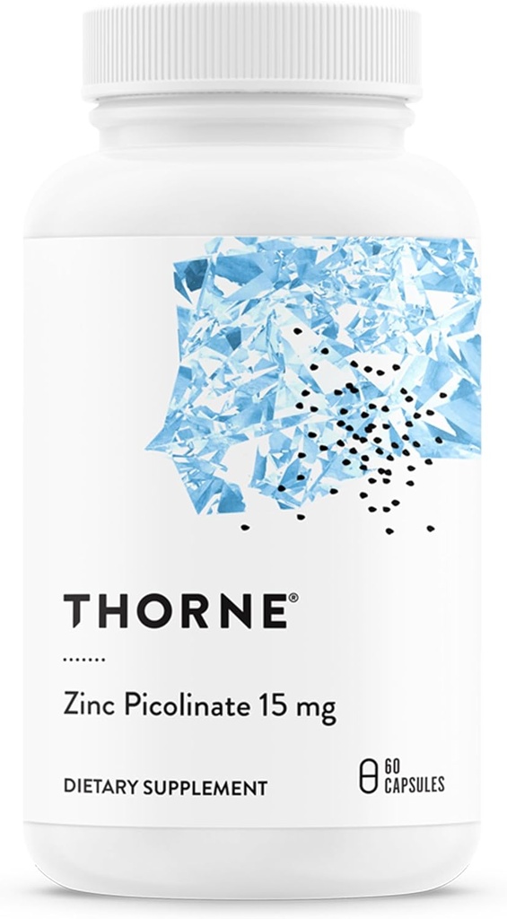 THORNE - Picolinate de zinc 15mg - Supplément de zinc hautement absorbant - Soutient le bien-être, le système immunitaire, la santé oculaire, cutanée et reproductive* - Sans gluten, sans soja, sans lait - 60 capsules