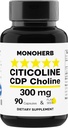 MONOHERB Citicoline CDP Choline 300 mg par gélule - 90 capsules végétariennes
