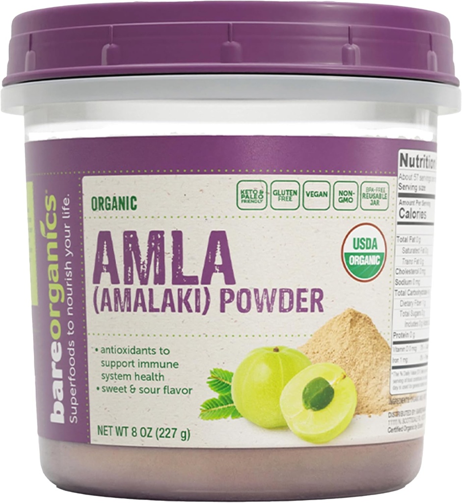 BareOrganics Amla, Poudre de Gooseberry et de Superfood, Supplément alimentaire, 8 Oz
