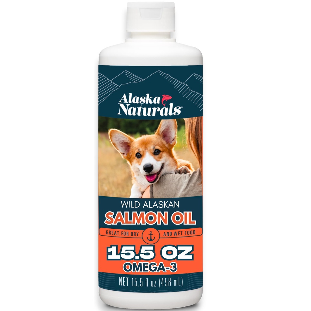 Alaska Naturals Wild Alaskan Salmon Fish Oil Supplement for Dogs Skin and Coat with EPA DHA Omega 3 Fatty Acides Liquid Food Topper 15,5 oz. Pompe