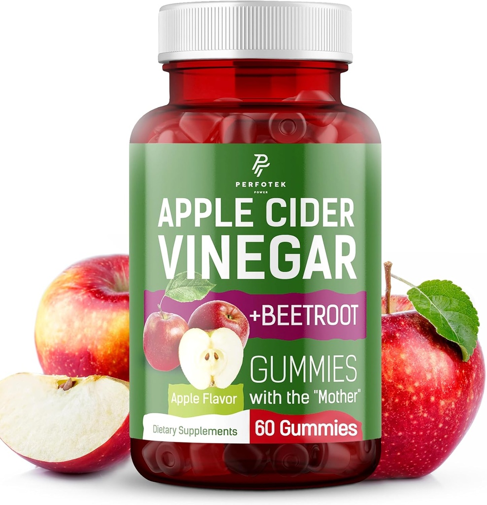 Gummées de vinaigre de cidre de pomme - Saveur naturelle de pomme - Gummées kéto saines - sans OGM, végétalien, sans gluten - Gummées de cidre de pomme (60 pièces)