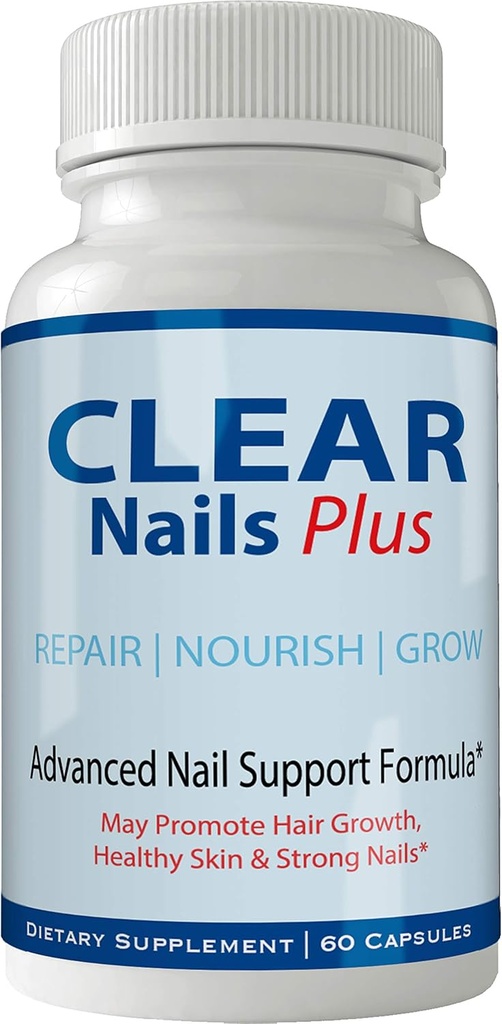 Clear Nails Plus Pills Supplement - Vitamines et minéraux de croissance des cheveux avec biotine - Sans gluten 60 Capsules - Peau de laque de cheveux et ongles Extra Strength Formula Growth Booster