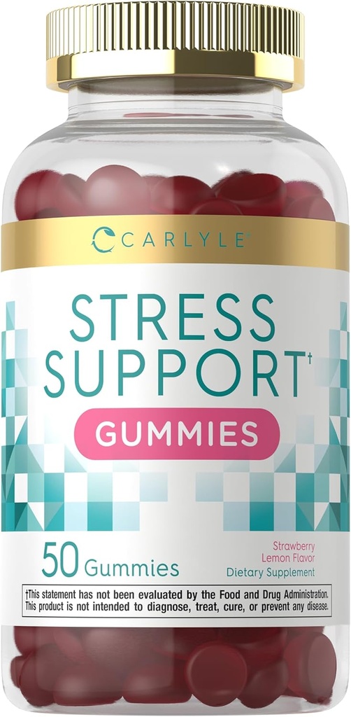 Supplément de soutien au stress Carlyle Gummies de 50 $ pour les femmes et les hommes avec GABA et L-Theanine de fraise Lemon Flavor de fraise de 50 $ sans OGM et sans gluten