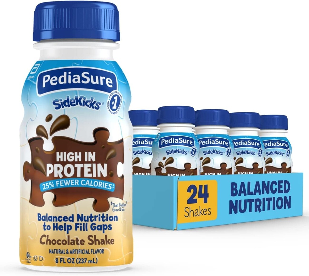 PediaSure Sidekicks Nutrition Drink, Chocolate, 8 fl oz, 24 Count. (Packaging May Vary)