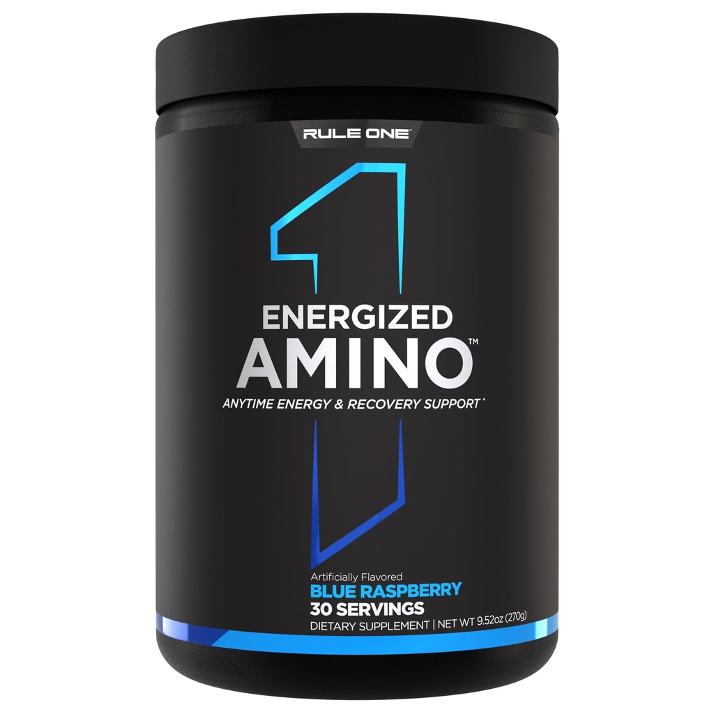 Règle 1 Protéines Amino énergétique – A tout moment l'énergie et le soutien de récupération avec BCAAs, Glutamine, Citrulline, Beta Alanine, Caféine à partir de café vert et extraits de thé Feuille (Blue Raspberry, 30 portions)