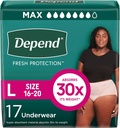 Depend Fresh Protection Couches adultes, Incontinence & Postpartum Bladder Sous-vêtements pour femmes, jetable, maximum, grand, Blush, 17 Compte, Emballage Mai Varier