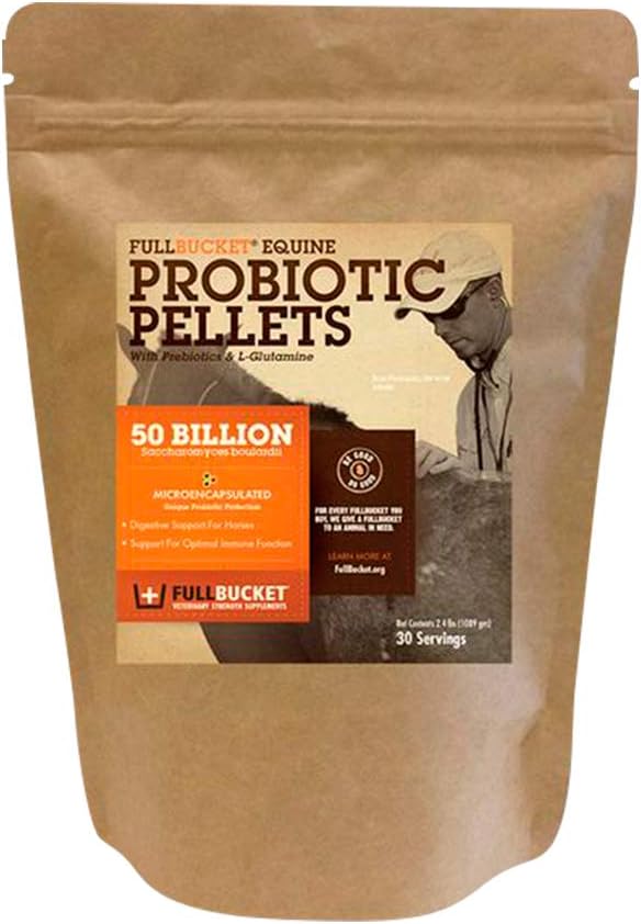 Pellets probiotiques FullBucket Equine avec Saccharomyces boulardii pour chevaux soumis à un stress élevé ou pour chevaux avec des problèmes digestifs permanents; 20x Plus concentré et 50 Million UFC - 30 portions