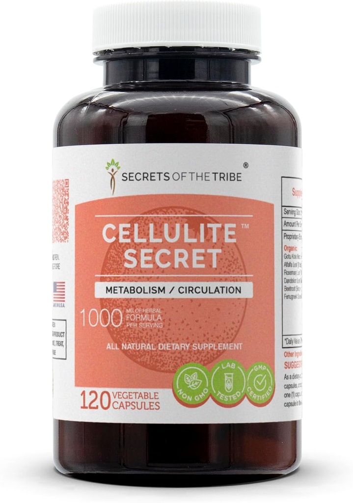 Cellulite Secret 120 Capsules, 1000 mg, Gotu Kola, Alfalfa, Rosemary, Dandelion, Racine de betterave, Fenugreek Métabolisme/Circulation (120 Capsules)