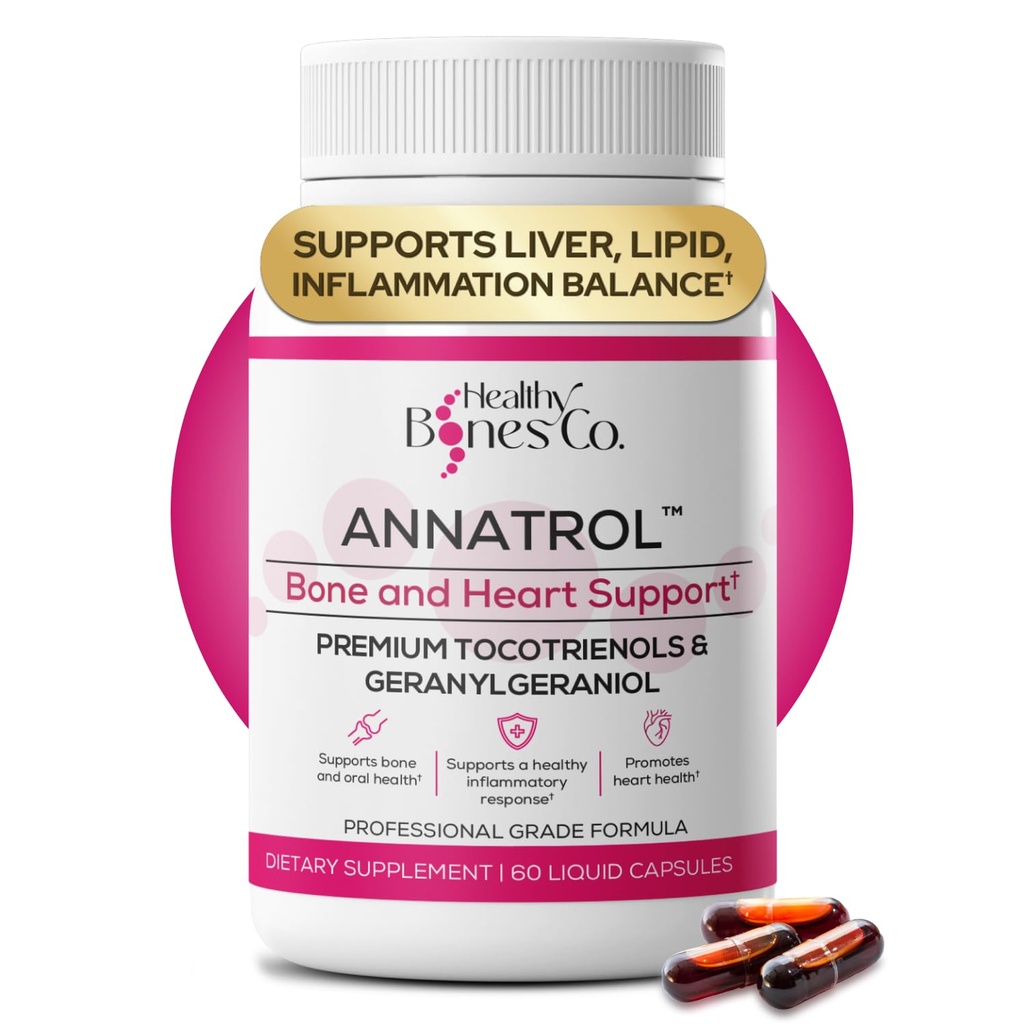 Annatrol Bone & Heart Health Support, Premium Annatto Tocotriénols & Germanylgeraniol (GG) Complexe Vitamine E, soutient le cholestérol sain, équilibre du sucre dans le sang, anti-inflammatoire et fonction hépatique