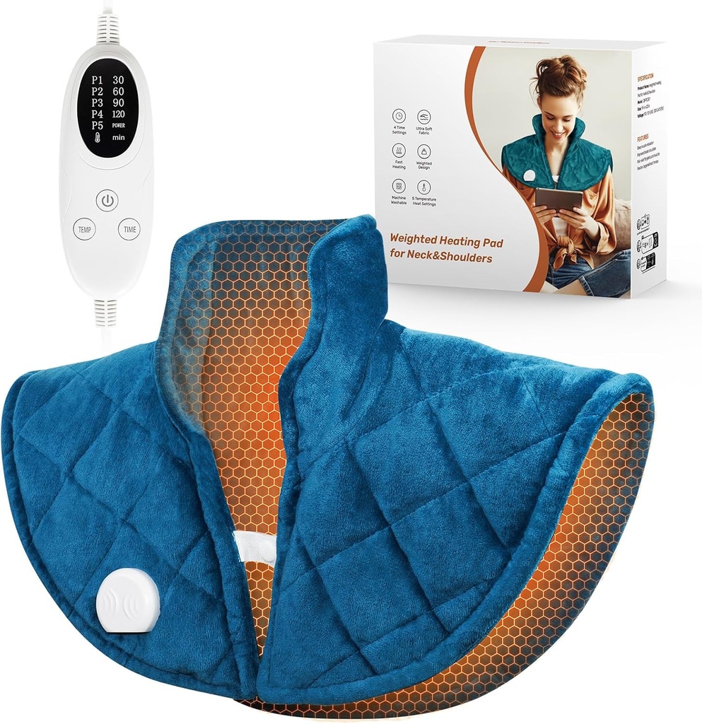 Pad de chauffage pondéré pour le cou et les épaules et le dos, 2,5lb Pad de chauffage de cou pour le soulagement de la douleur du dos, Pad de chauffage des épaules avec 5 réglages de chaleur, 4 réglages de minuterie, cadeaux de la Saint Valentin pour les femmes hommes