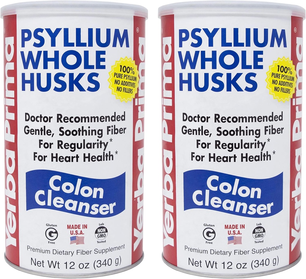 Yerba Prima Psyllium Husk, 12 once (paquet de 2) - Supplément de fibre Colon Cleanser - Soutien naturel pour la santé Gut - Non OGM, sans gluten, végétalien