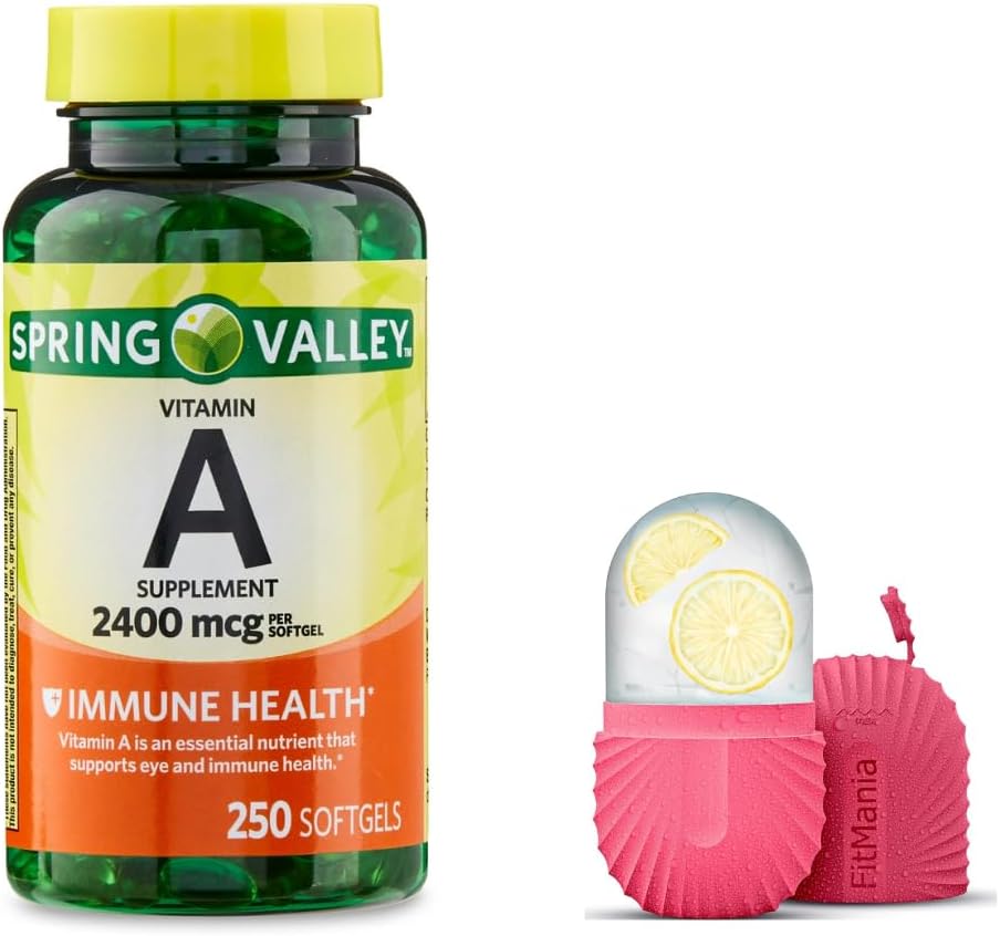 Spring Valley Vitamin A Softgels, 2400 mcg, 250 Count, and Gift Ice Roller for Face