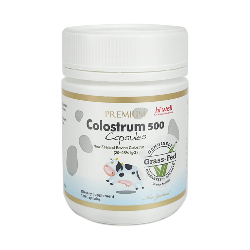 Hi Well Premium 100% Pure New Zealand Bovine Grass-Fed Colostrum 500 120 Capsules