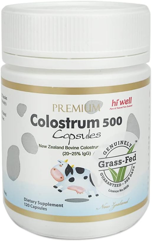Hi Well Premium 100% Pure Nouvelle-Zélande Bovine Grass-Fed Colostrum 500 120 Capsules
