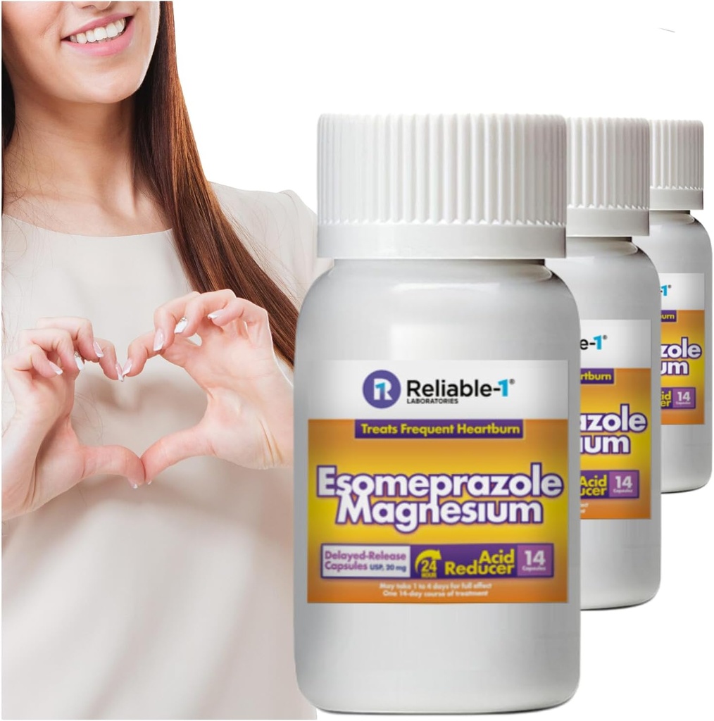 Fiable-1 Laboratoires Esoméprazole Magnésium Retardé - Libération Capsules USP 42 Compter, 20Mg Meilleur Réducteur d'acide (3 Bouteilles, 14 Compter/Ea)